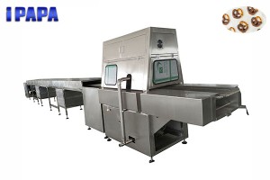 Chocolate coating machine for pretzels