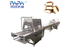 Fully automatic enrobed chocolate cooling line for cereal bars